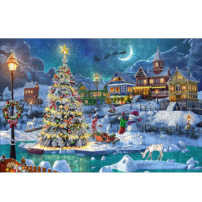 christmas moon Wooden Jigsaw Puzzle