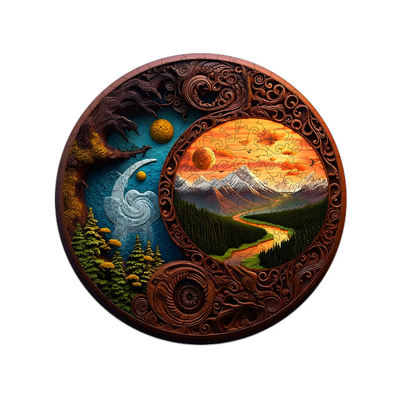 Yin Yang Wood Carving 01 Wooden Jigsaw Puzzle