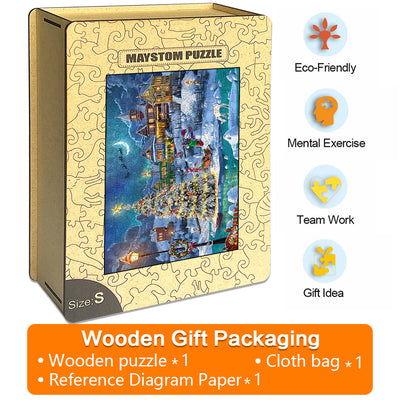 christmas moon Wooden Jigsaw Puzzle