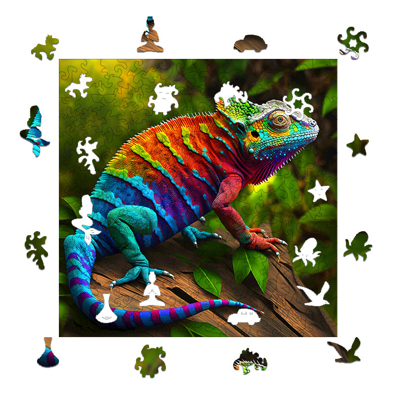 jungle chameleon Wooden Jigsaw Puzzle