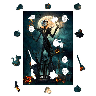 halloween skeleton Wooden Jigsaw Puzzle