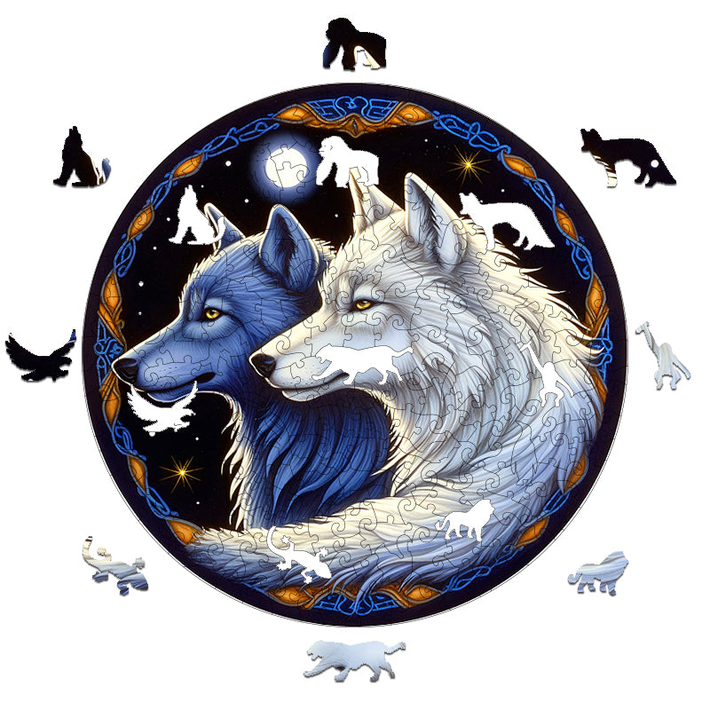 Blue and White Twin Wolves Wooden Animal Jigsaw Puzzle Adult Children Christmas Birthday Gift