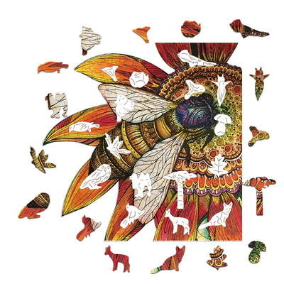 bees collecting nectar Wooden Jigsaw Puzzle