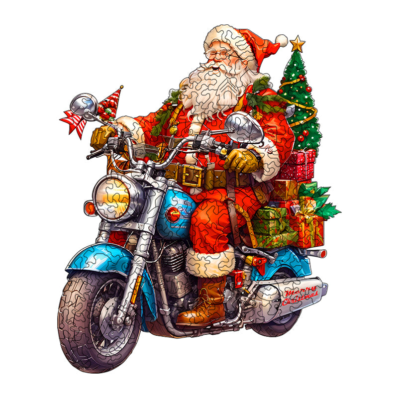 motorcycle santa Wooden Jigsaw Puzzle