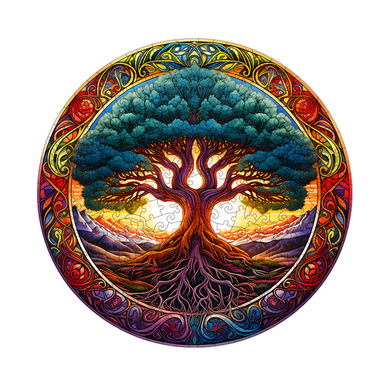 mandala tree of life Wooden Jigsaw Puzzle