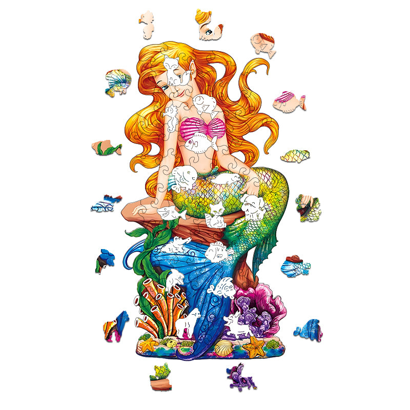 yellow hair mermaid Wooden Jigsaw Puzzle