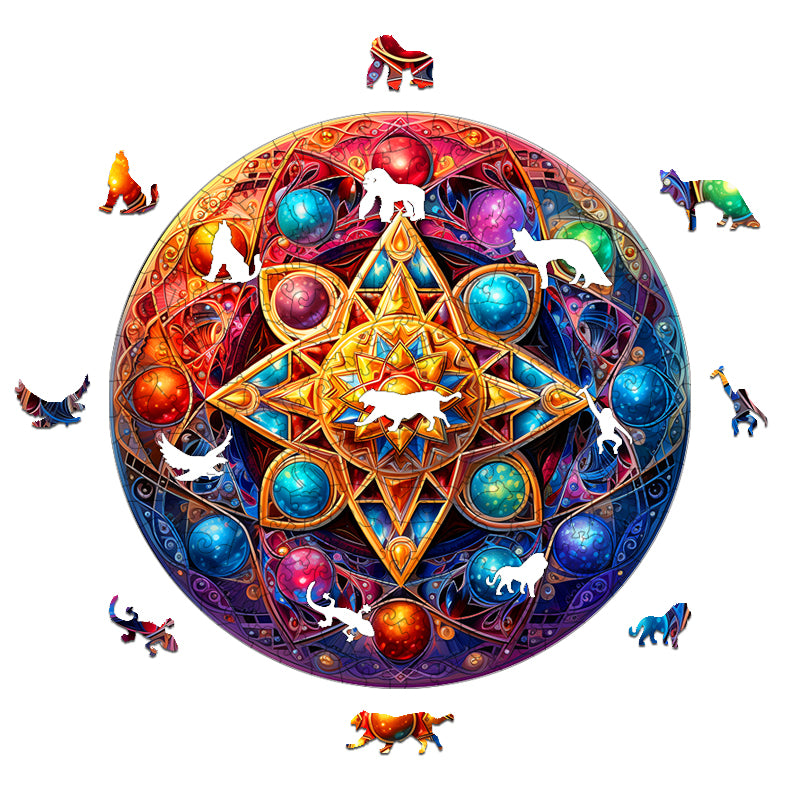 mandala planet Wooden Jigsaw Puzzle