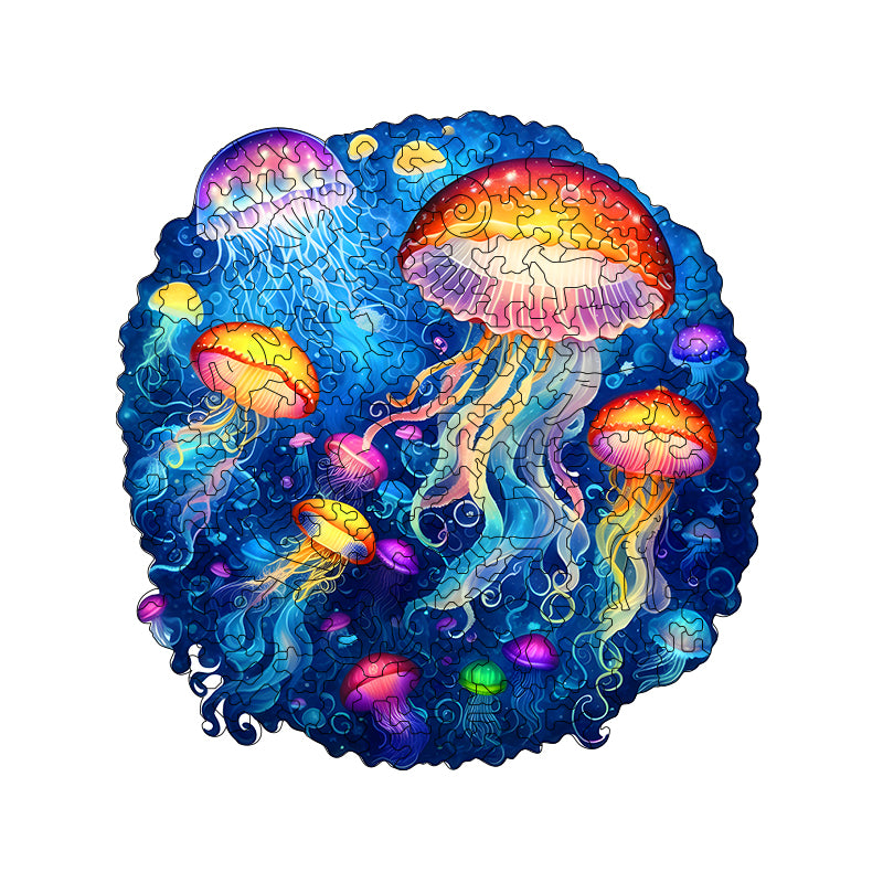 Colorful jellyfish Wooden Jigsaw Puzzle