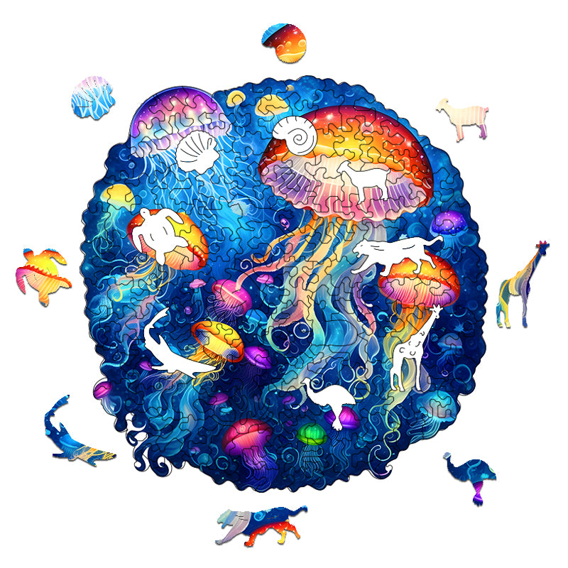 Colorful jellyfish Wooden Jigsaw Puzzle