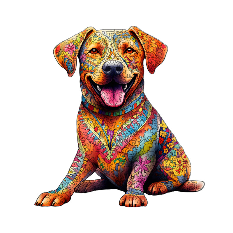 colorful brindle dog Wooden Jigsaw Puzzle