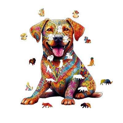 colorful brindle dog Wooden Jigsaw Puzzle