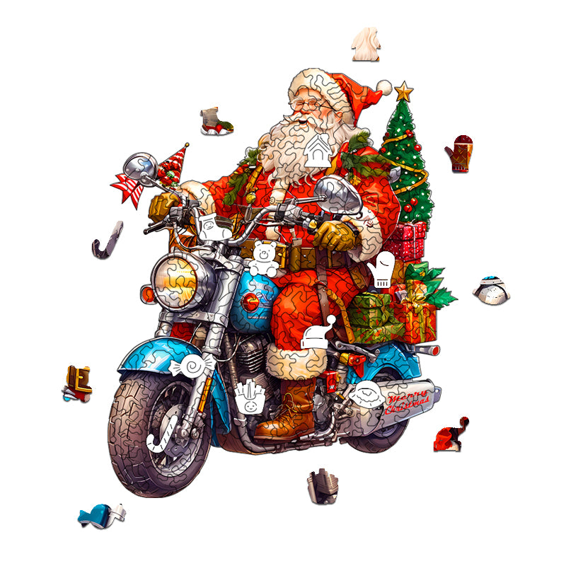 motorcycle santa Wooden Jigsaw Puzzle