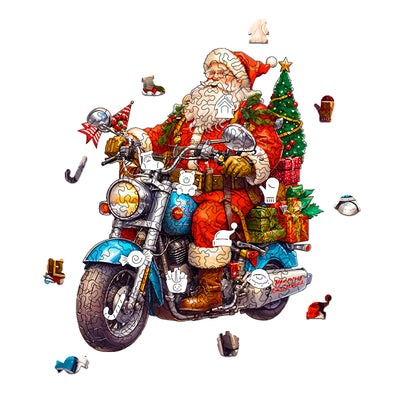 motorcycle santa Wooden Jigsaw Puzzle