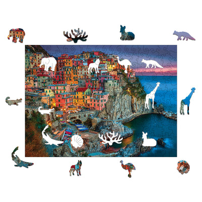 Cinque Terre at night Wooden Jigsaw Puzzle