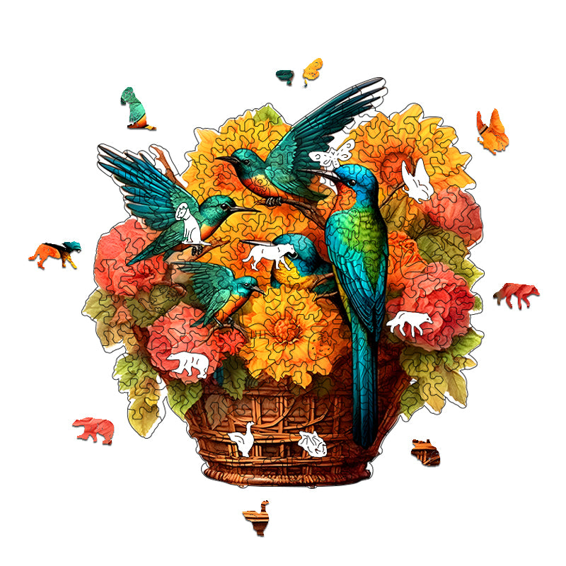 Flower Basket Hummingbird Wooden Animal Puzzle Adult Children Christmas Birthday Gift