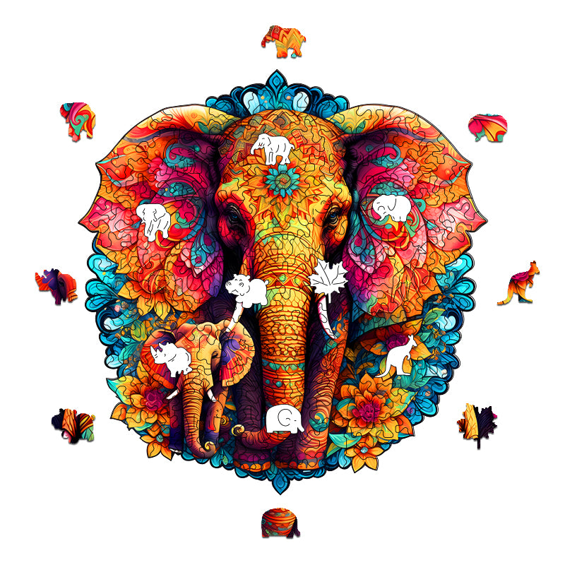 mandala elephant Wooden Jigsaw Puzzle