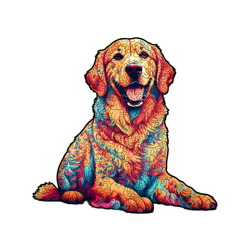 Colorful golden retriever Wooden Jigsaw Puzzle