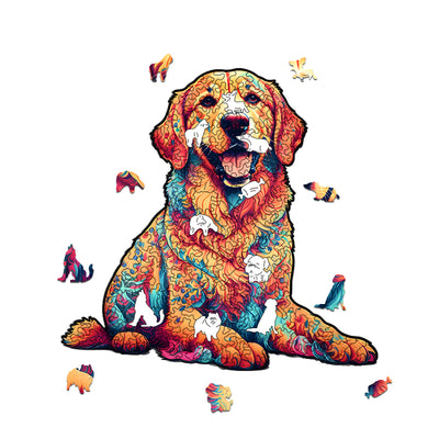 Colorful golden retriever Wooden Jigsaw Puzzle