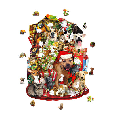 Christmas Cat Dog Wooden Animal Puzzle Adult Children Christmas Birthday Gift