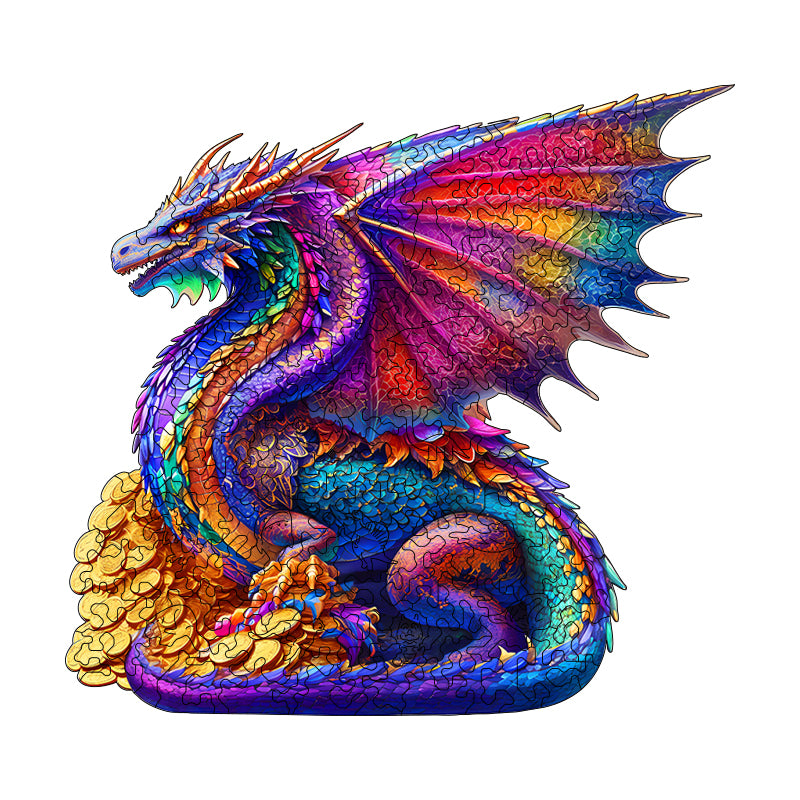 gold coin dragon Wooden Jigsaw Puzzle