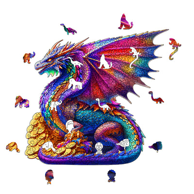 gold coin dragon Wooden Jigsaw Puzzle