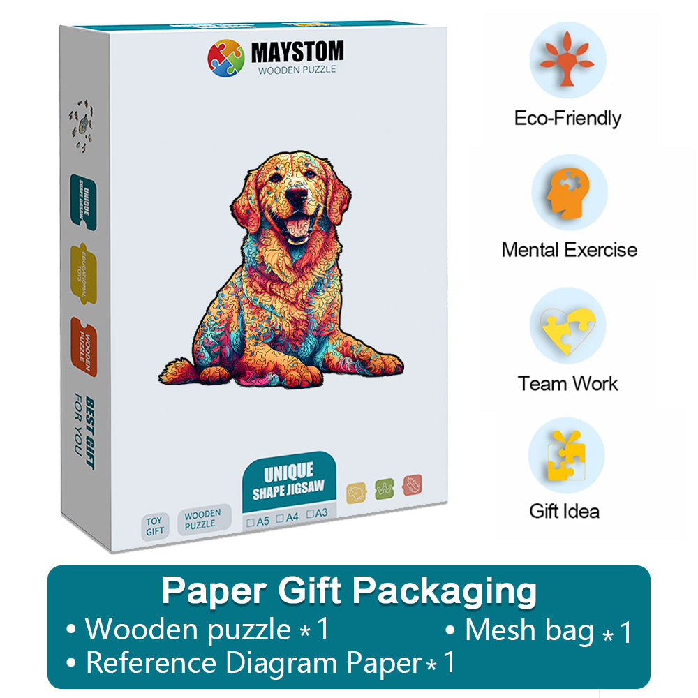 Colorful golden retriever Wooden Jigsaw Puzzle