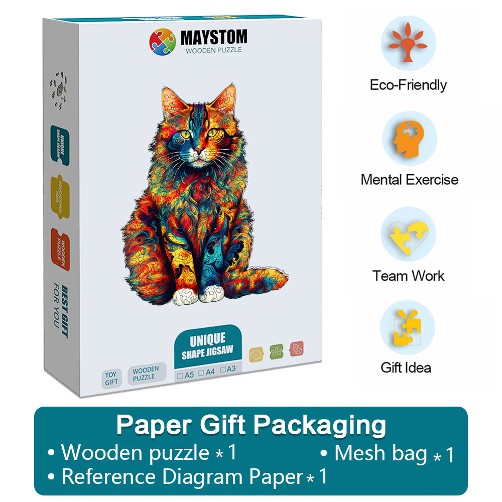 Color Changing Cat Wooden Jigsaw Puzzle