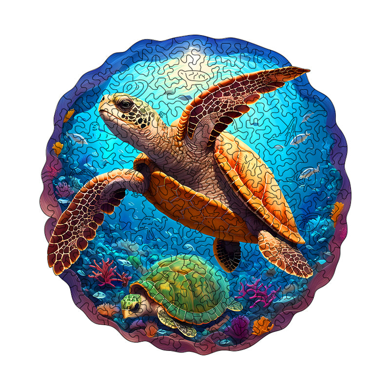 deep lazy turtle Wooden Jigsaw Puzzle