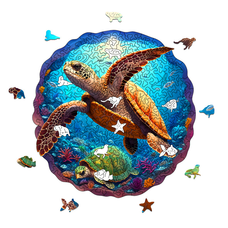 deep lazy turtle Wooden Jigsaw Puzzle