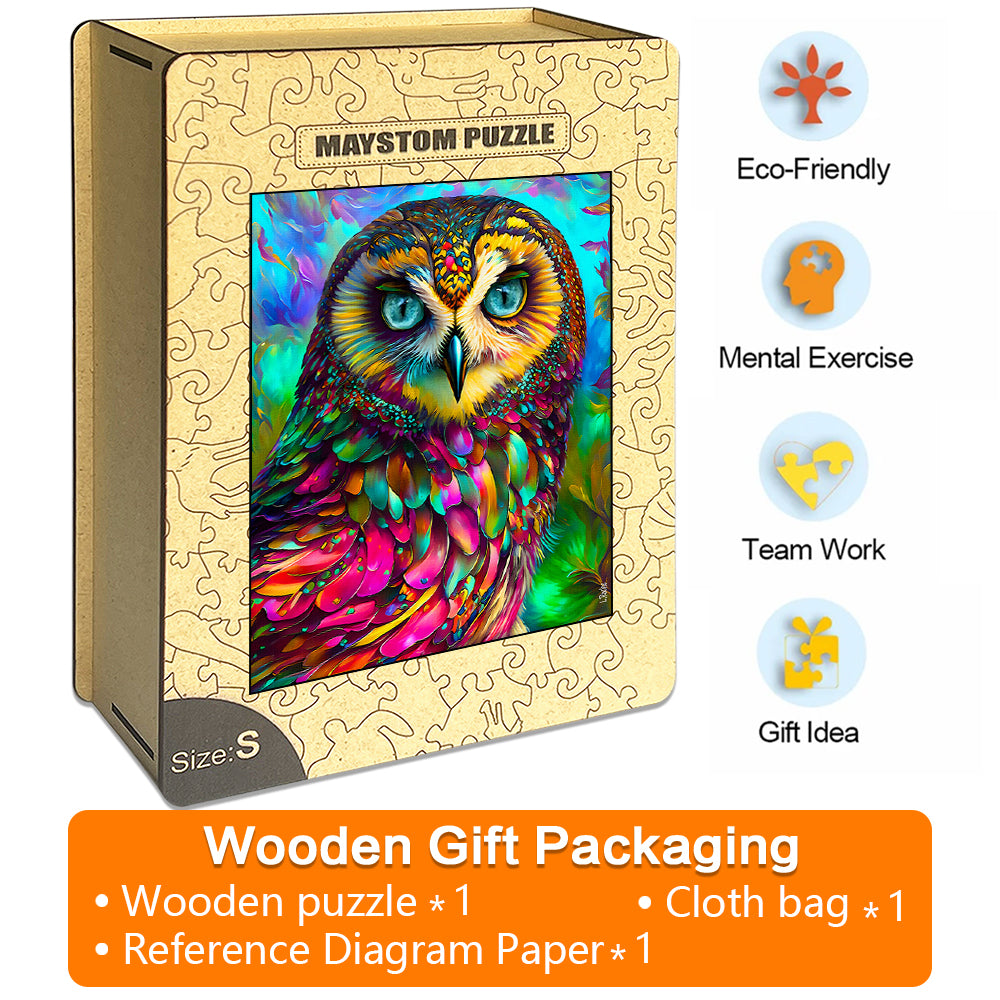 blue-eyed owl Wooden Jigsaw Puzzle