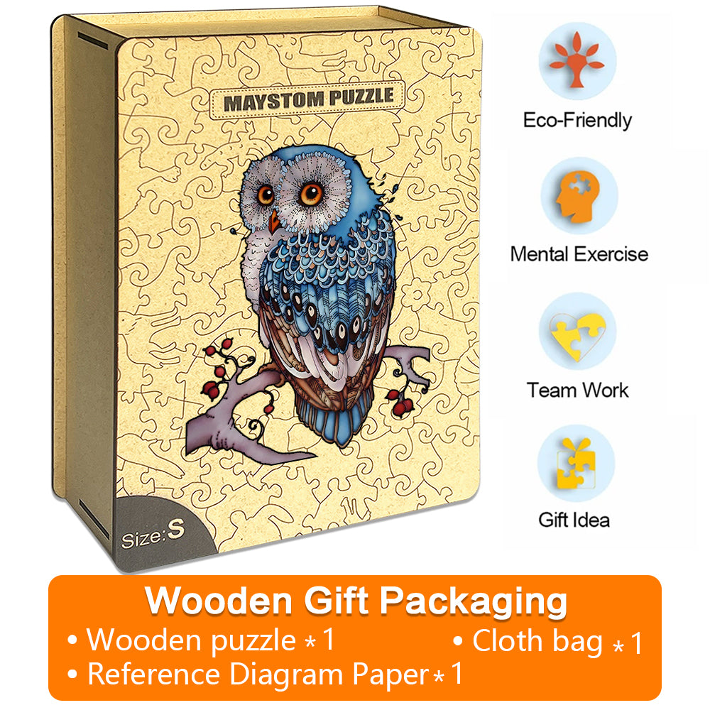 Blue Tailed Owl Wooden Animal Puzzle Adult Children Christmas Birthday Gift