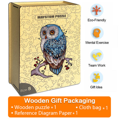 Blue Tailed Owl Wooden Animal Puzzle Adult Children Christmas Birthday Gift