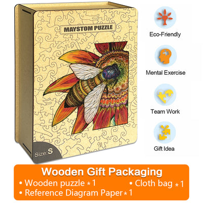 bees collecting nectar Wooden Jigsaw Puzzle