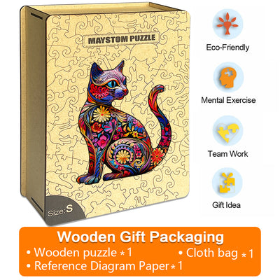 petal color cat Wooden Jigsaw Puzzle