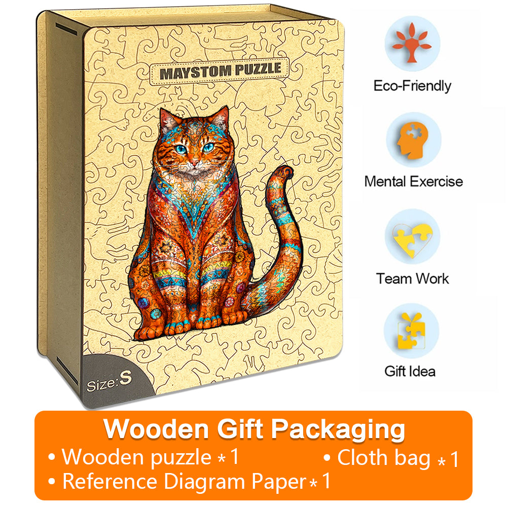 Blue eyes porcelain cat Wooden Jigsaw Puzzle