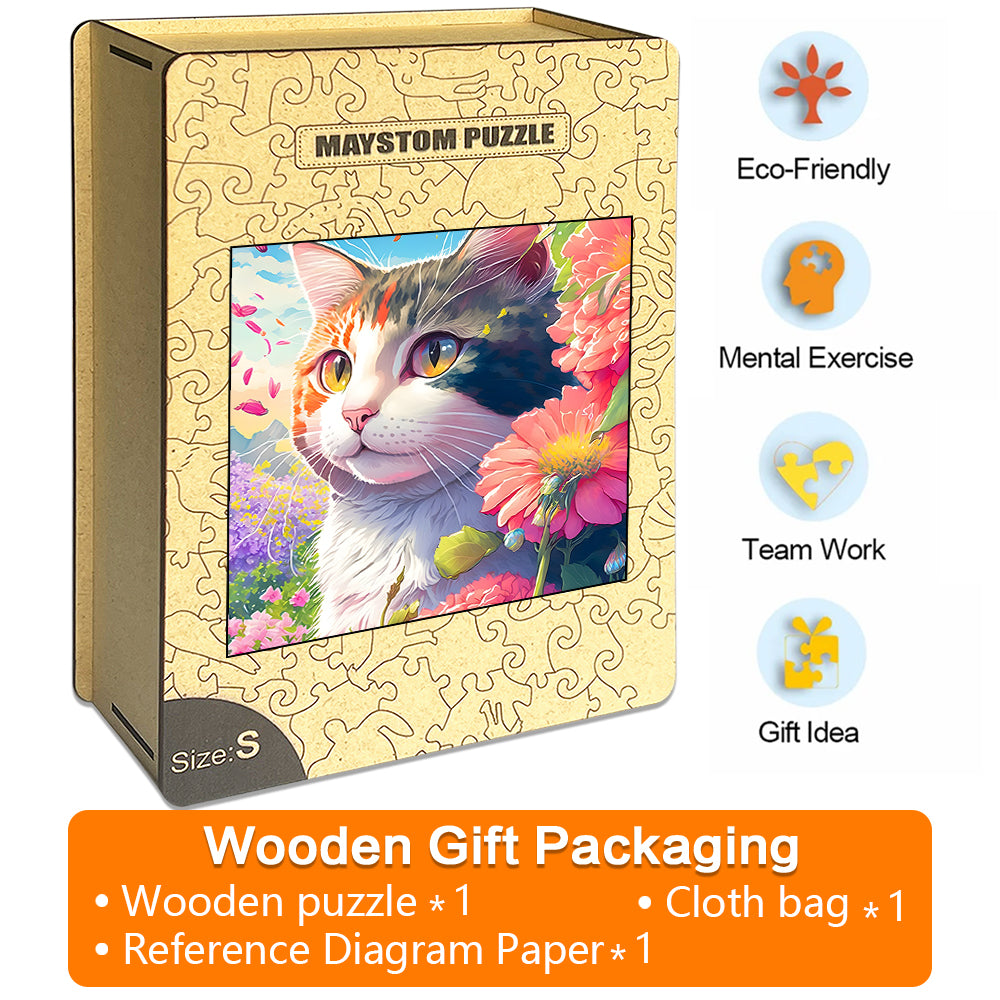 flower cat Wooden Jigsaw Puzzle