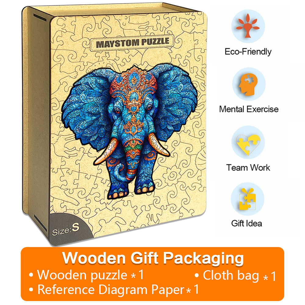 Glacier Blue Elephant Wooden Animal Puzzle Adult Children Christmas Holiday Birthday Gift