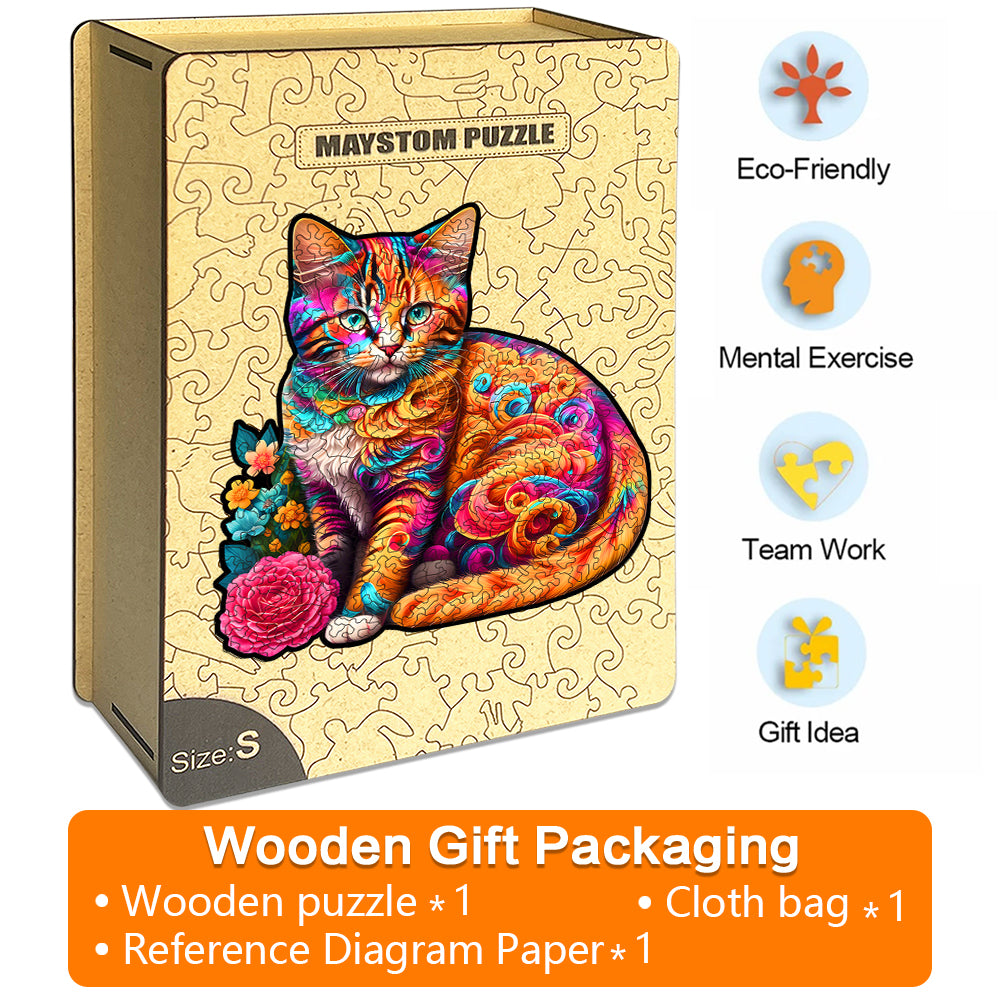 Curly Cat Wooden Jigsaw Puzzle