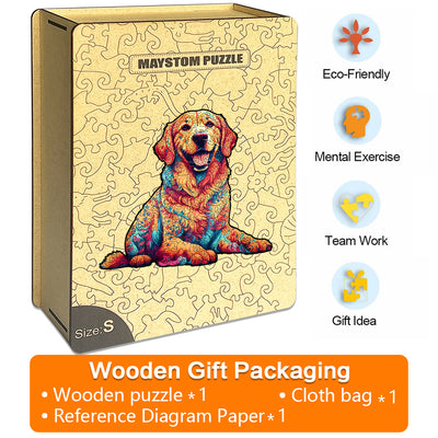 Colorful golden retriever Wooden Jigsaw Puzzle