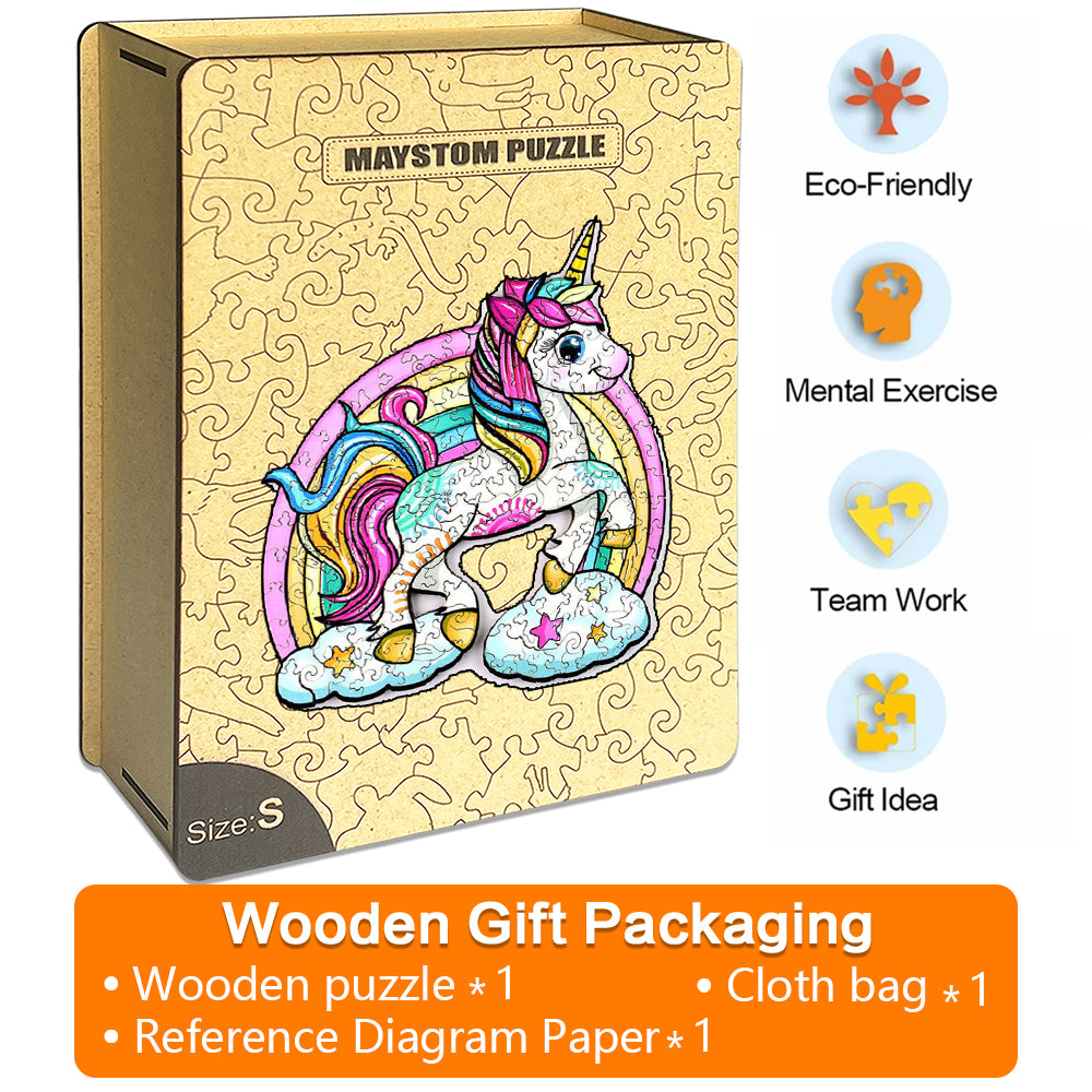 rainbow unicorn Wooden Jigsaw Puzzle