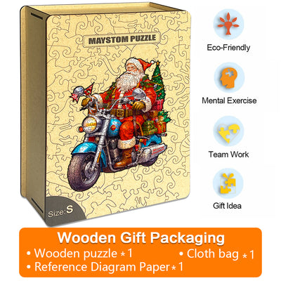 motorcycle santa Wooden Jigsaw Puzzle