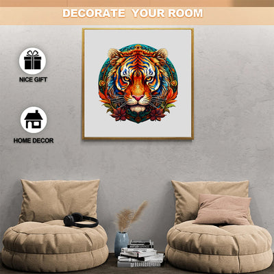 tiger in flowers Wooden Jigsaw Puzzle