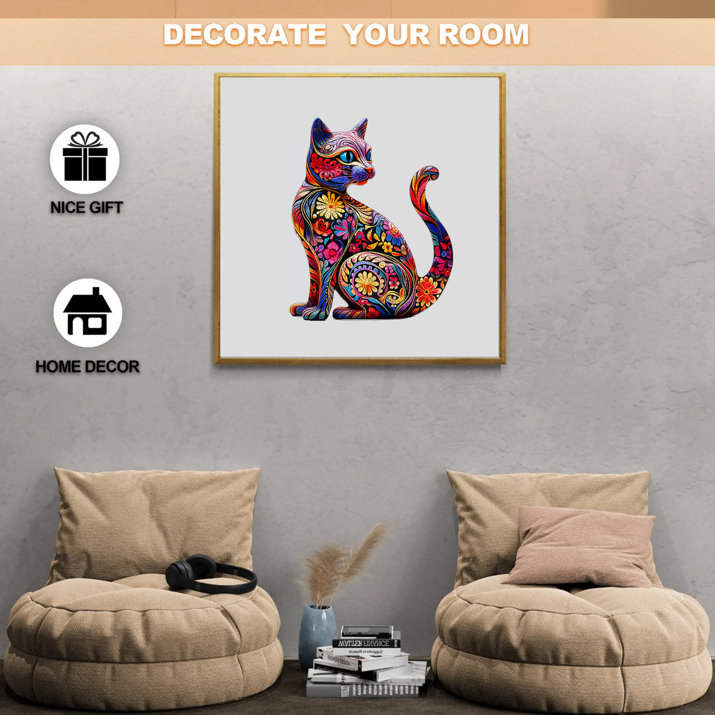 petal color cat Wooden Jigsaw Puzzle