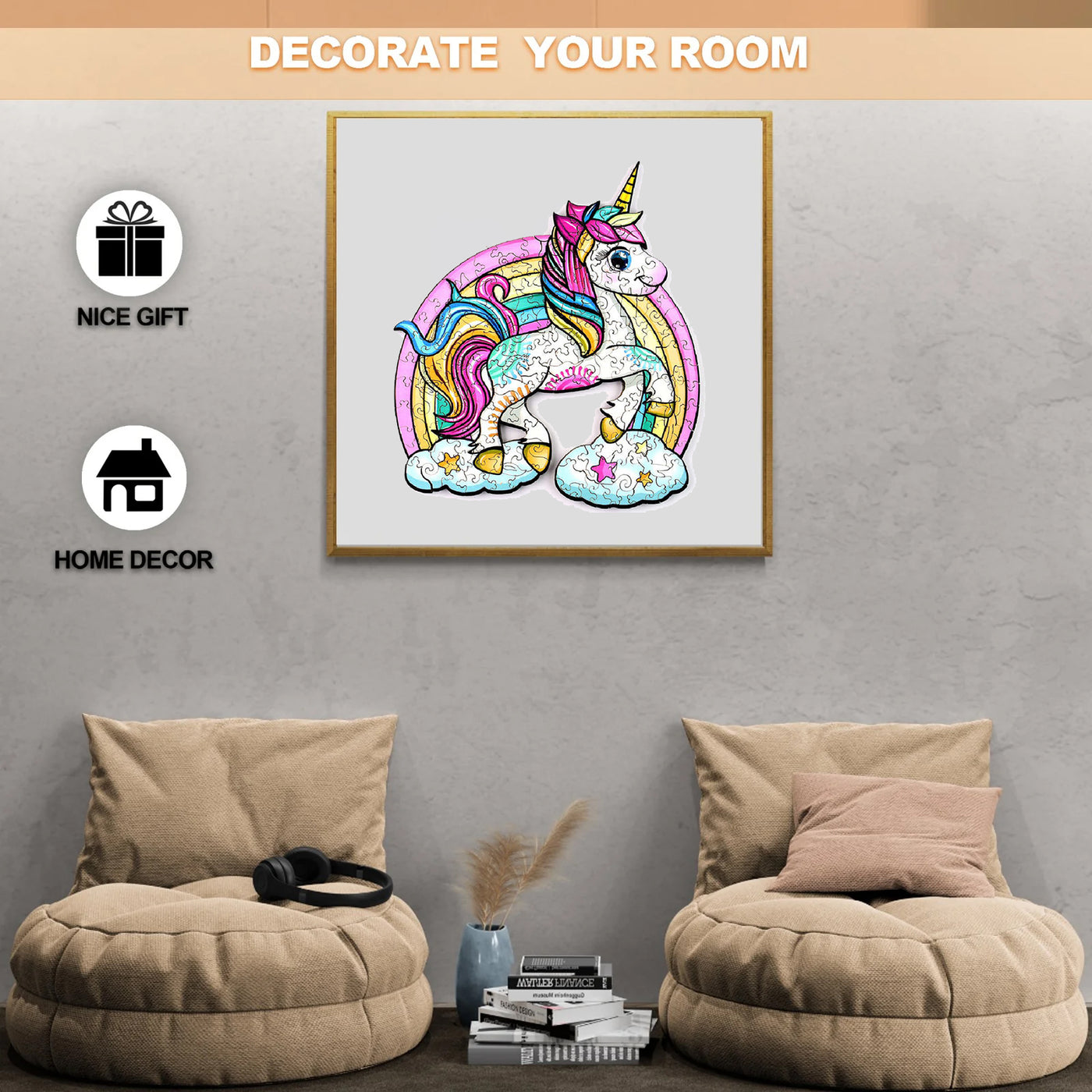 rainbow unicorn Wooden Jigsaw Puzzle