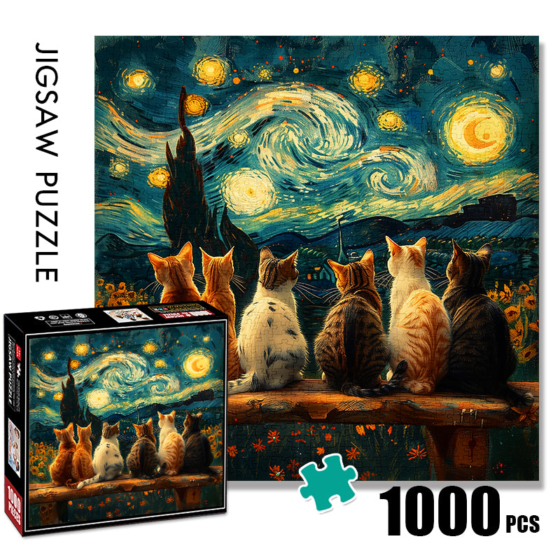 Starry Sky Colorful Cat 1000 Pieces Jigsaw Puzzle for Adults Challenging Puzzle Perfect for Game Nights