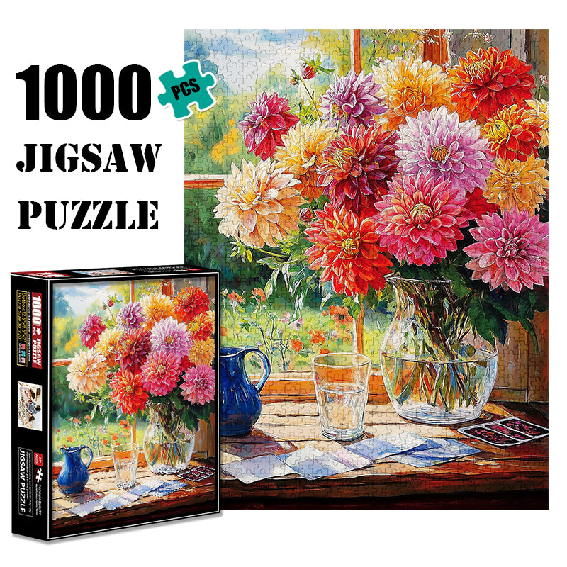 Window sill flowers 1000 Piece Jigsaw Puzzle for Adults