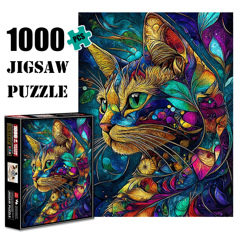 Rainbow green eyed cat 1000 Piece Jigsaw Puzzle for Adults