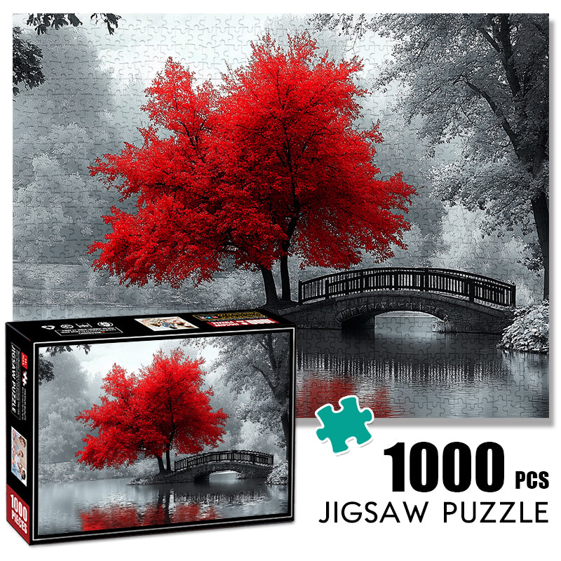 Stone Bridge and Red Maple Tree 1000 Piece Jigsaw Puzzle for Adults