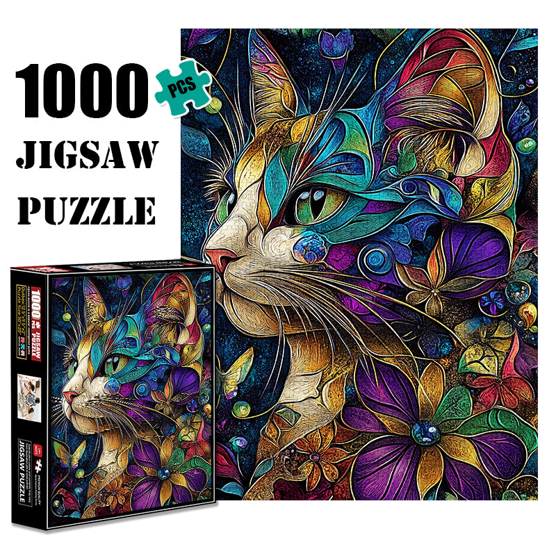 Artistic Colorful Cat 1000 Piece Jigsaw Puzzle for Adults