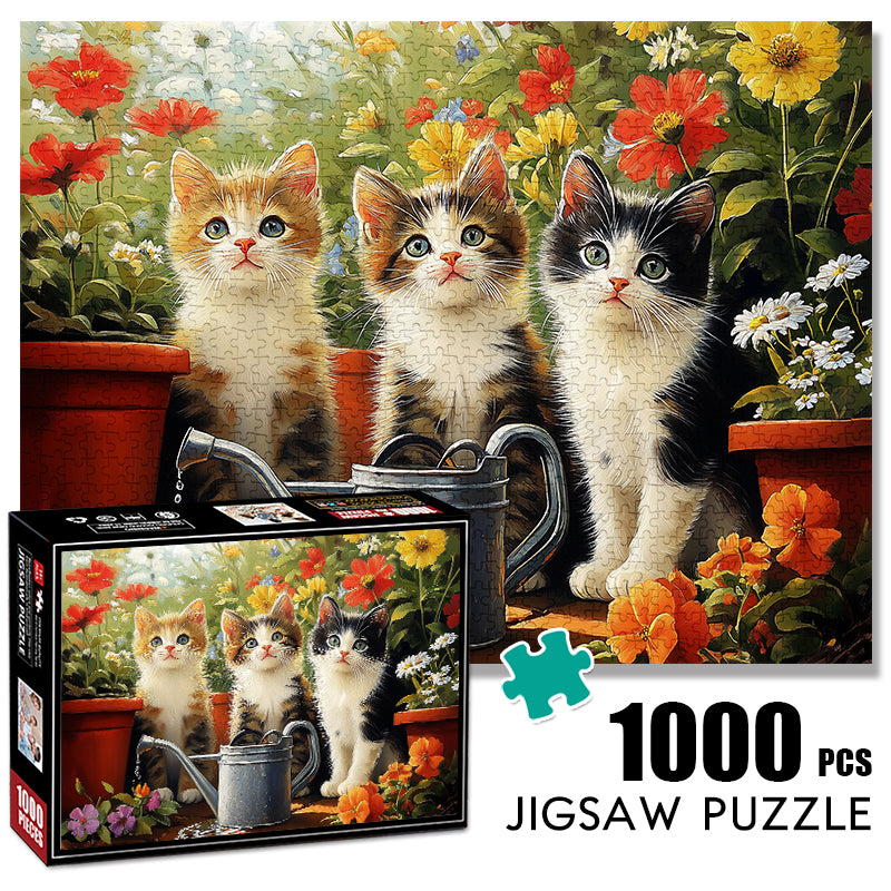 Three garden cats 1000 Piece Jigsaw Puzzle for Adults